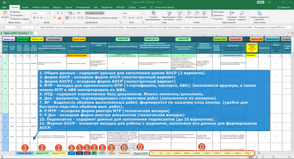 Руководство пользователя журнала AOSR ProVersion